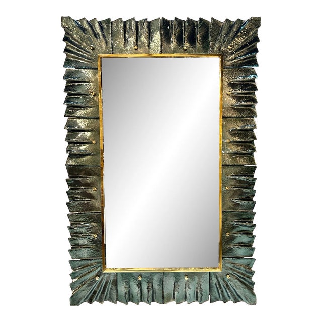 Murano Glass Fontana Green Fold Mirror For Sale