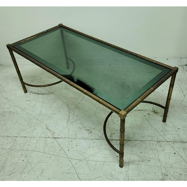 Metal Vintage Bamboo Effect Brass and Glass Coffee Table, 1950s For Sale - Image 7 of 10