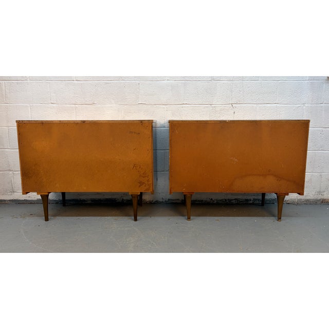 Mid 20th Century Walnut Sculpted Pull Three Drawer Dresser Pair For Sale - Image 11 of 11
