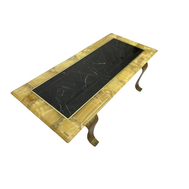 Metal 1960s Arturo Pani for Muller Black & Honey Onyx Coffee Table With Bronze Base, Mexico For Sale - Image 7 of 13