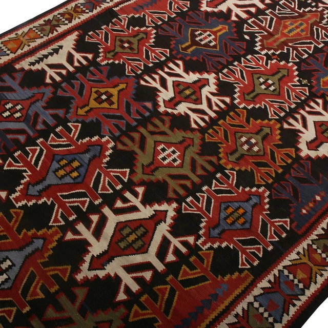 Tribal Vintage Mid-Century Kuba Multicolor Tribal Wool Kilim Rug For Sale - Image 3 of 6