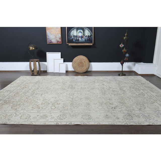 1970s Vintage Persian Handmade Wool Cotton Beige Area Rug For Sale - Image 11 of 11