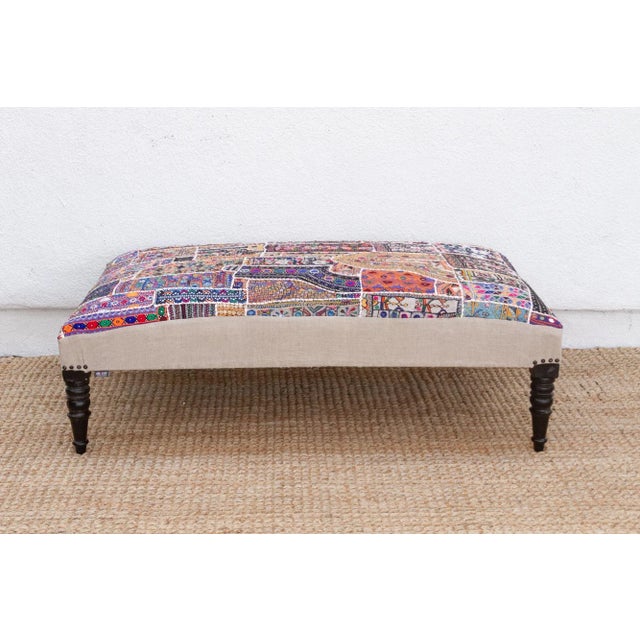 Boho Chic Tribal Modern Upholstered Ottoman Coffee Table For Sale - Image 3 of 9