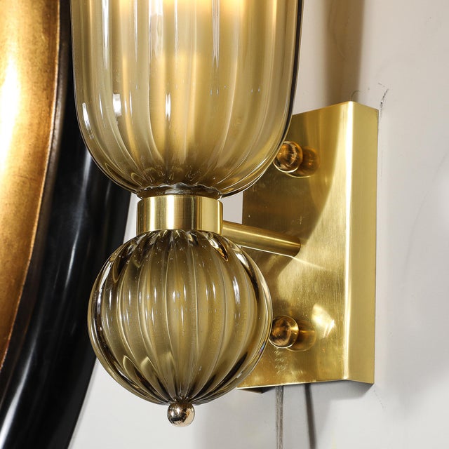 Pair of Modernist Hand-Blown Murano Fluted Glass Sconces in Frosted Smoked Topaz For Sale - Image 11 of 18
