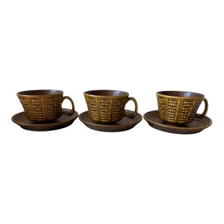 1960s Ceramano Epsilon West German Pottery Cups & Saucers by Karl Leutner – Set of 3 For Sale