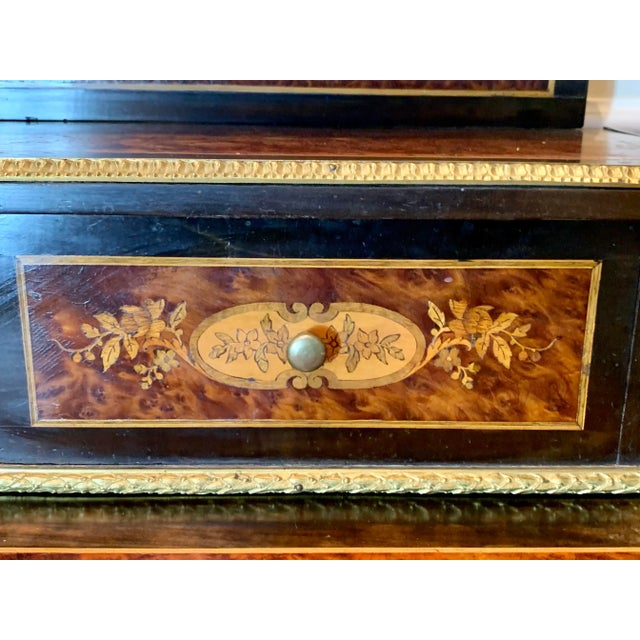 Antique Desk Inlaid Marquetry Paris Signed Lock Rare For Sale - Image 4 of 10