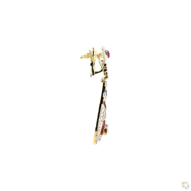 Gold 4.78 Carat Round Brilliant Cut Diamond Ruby Gold Earrings, Pair For Sale - Image 8 of 9