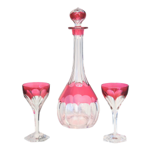 French Val Saint Lambert Decanter Set, 3 Pieces
