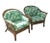 Pair Bamboo Arm Chairs in Tropical Banana Leaves Upholstery For Sale