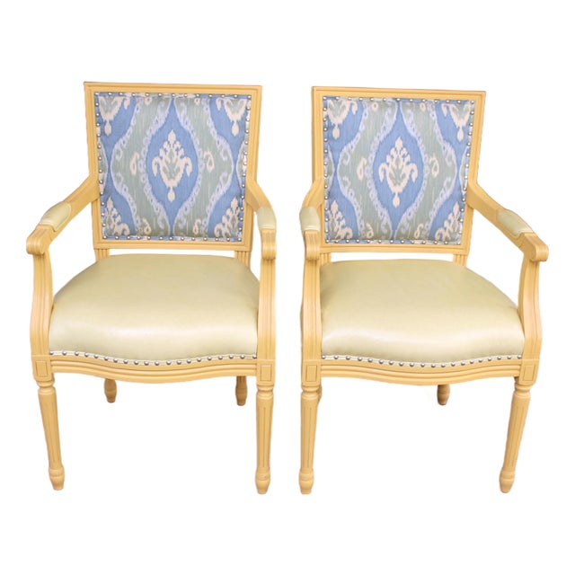 Gorgeous Pair of Palecek Leather Upholstered Chairs With Nailhead Trim For Sale