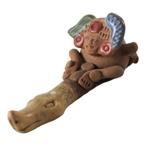 Vintage Hand Painted Mexican Folk Art Clay Pipe Snake