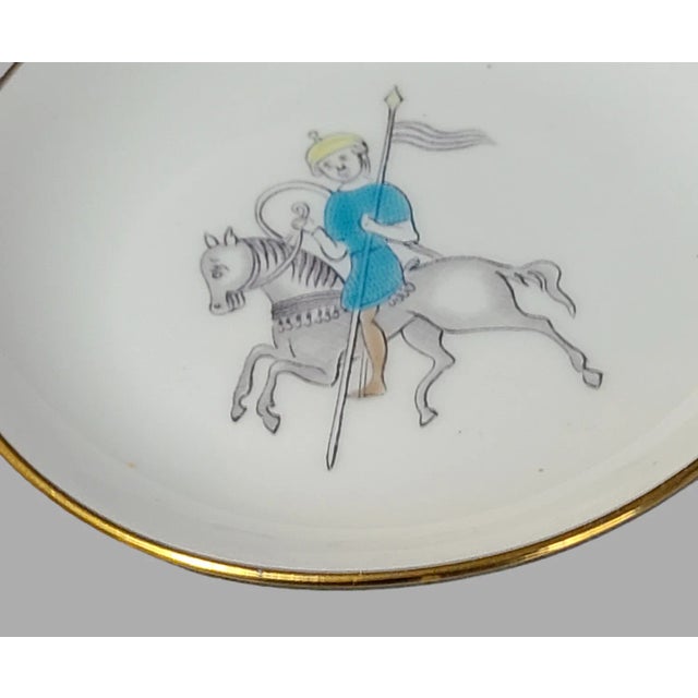 English Vintage Minton Bone China Hand Painted Medieval Knight on a Horse Trinket Holder Plate For Sale - Image 3 of 4