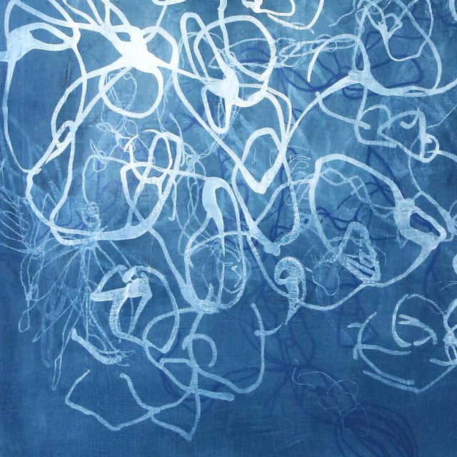 "Blue Chiffon No.1 - Compressed Veil" - Blue Abstract Acrylic Painting on Paper For Sale - Image 6 of 7