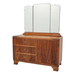 Art Deco Walnut Veneer Chest of Drawers with Folding Mirror For Sale