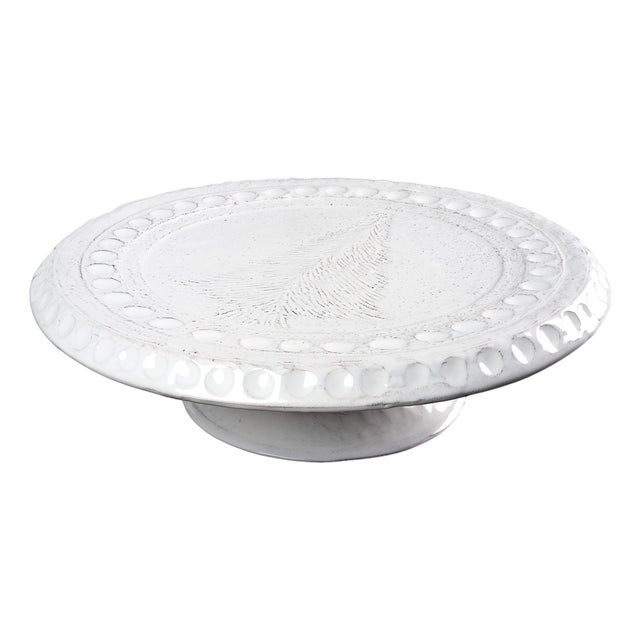 Christmas Cake Stand/Plate, White with Etched Tree For Sale