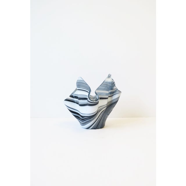 Venini Style Black and White Art Glass Vase Handkerchief For Sale - Image 9 of 12