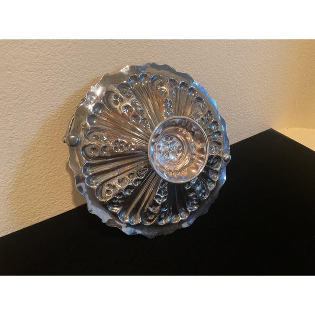 Early 20th Century Antique Embossed Art Noavue Motif Fruit Basket With a Foldig Handelon a Pesdestal For Sale - Image 5 of 10