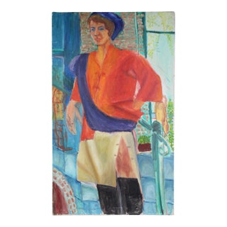Vintage Oil Painting Portrait of Tall Fashionable Woman - Unsigned For Sale