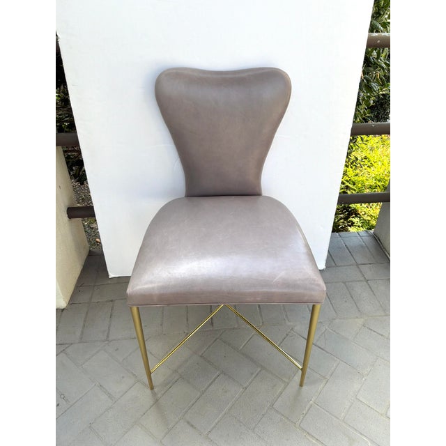Baker Furniture Company Baker Clara Chairs Leather & Brass Set of 4 For Sale - Image 4 of 6