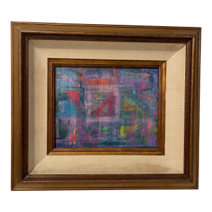 Original Mixed Media Artwork “October Sails”, Oil Pastels and Acrylic Paint on Paper Antique Framed, Signed