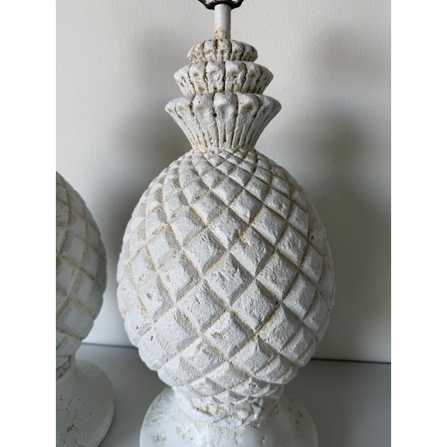 Sculpture Materials Vintage Coastal Plaster Pineapple Table Lamps – A Pair For Sale - Image 7 of 13