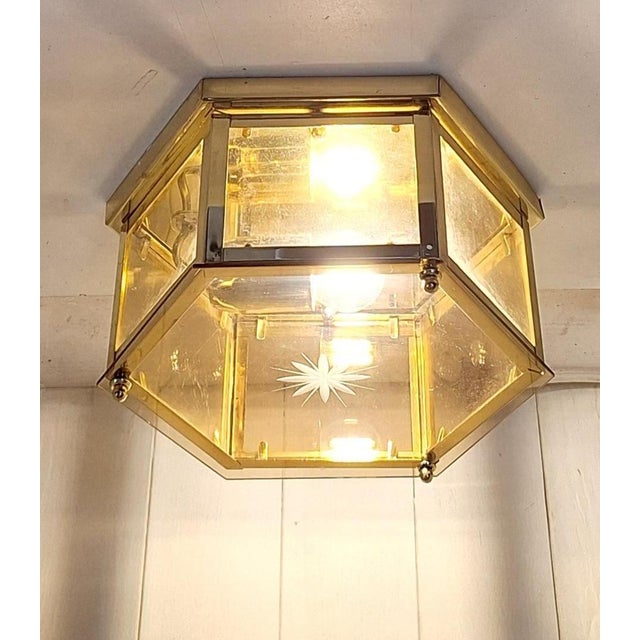 Vintage Brass Ceiling Lamp with Tinted Glass Panes, 1990s For Sale - Image 3 of 7