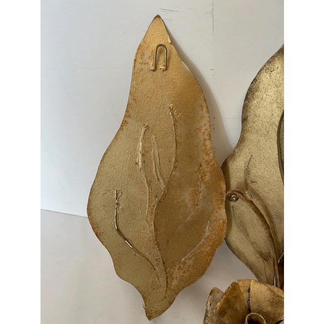 Late 20th Century Vintage Late 20th Century Gilt Iron Sheet Candle Sconces With Leaf Design - A Pair For Sale - Image 5 of 6