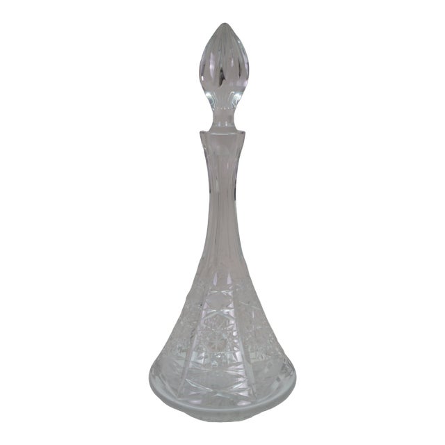 Vintage American Brilliant Cut Crystal Liquor Wine Bar Bottle Decanter For Sale