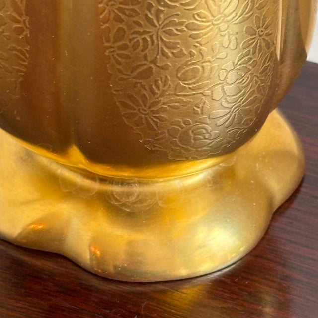 Ceramic Mid-20th Century Pickard China Gold Encrusted Floral Vase W/ Turquoise Interior For Sale - Image 7 of 13