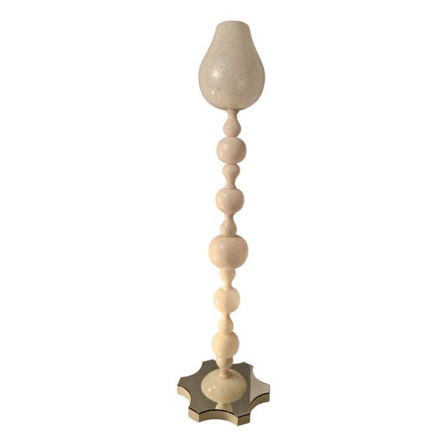 Floor Lamp in Pulegoso Wood and Glass with Mirrored Base from Barovier & Toso, 1940s For Sale