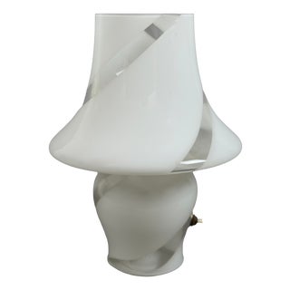 Modern White Swirl Murano Glass Mushroom Table Lamp from De Majo, 1970s For Sale