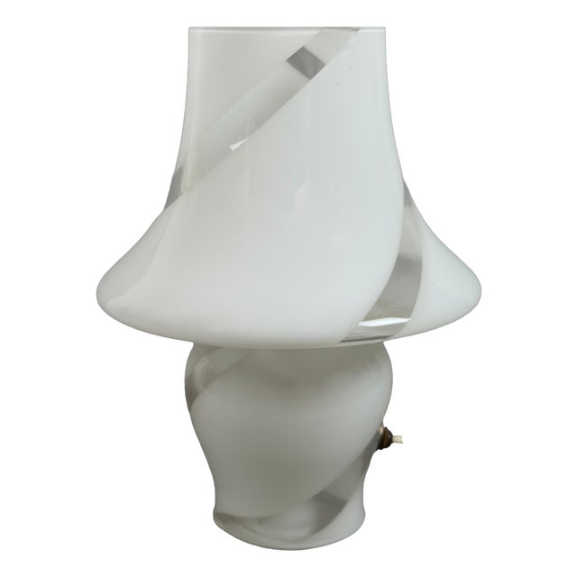 Modern White Swirl Murano Glass Mushroom Table Lamp from De Majo, 1970s For Sale