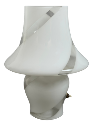 Modern White Swirl Murano Glass Mushroom Table Lamp from De Majo, 1970s