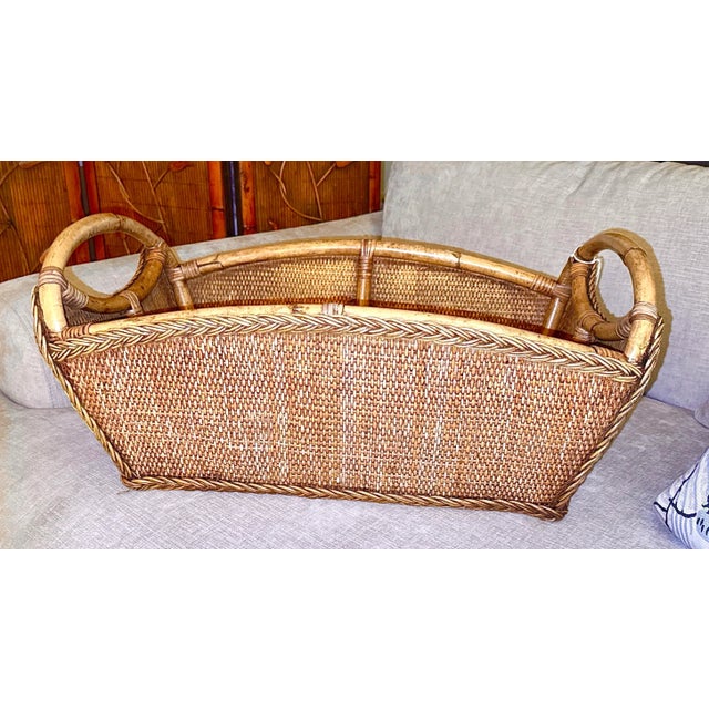 Tan Vintage Bamboo and Rattan Wicker Basket For Sale - Image 8 of 9