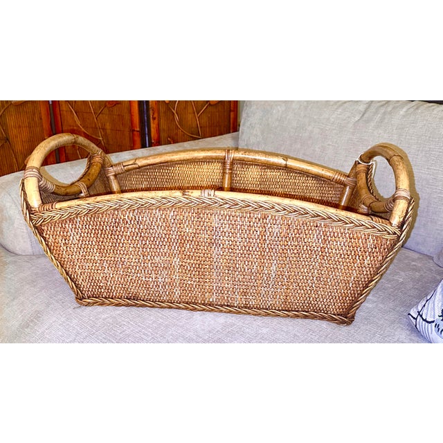 Tan Vintage Bamboo/Rattan Wicker Basket For Sale - Image 8 of 9
