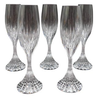 Mid 20th Century Baccarat Crystal France Massena Champagne Flute Glasses- Set of 5 For Sale