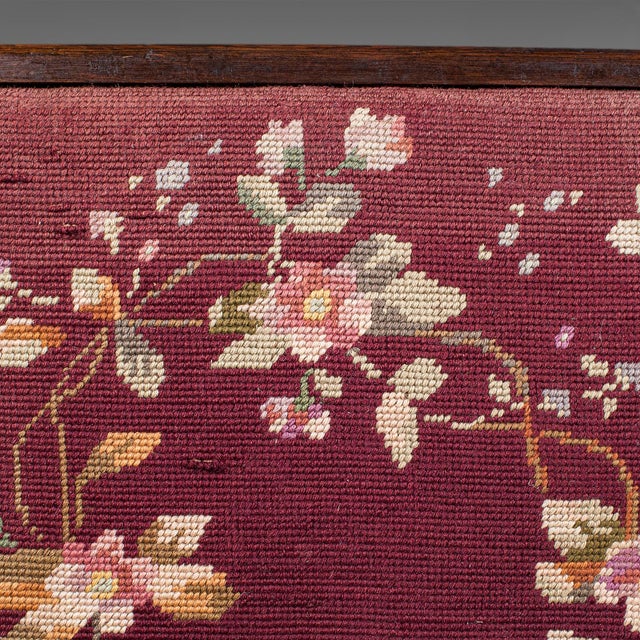 Pink Antique Upholstered Footstool, English, Pitch Pine, Fireside Stool, Edwardian For Sale - Image 8 of 9