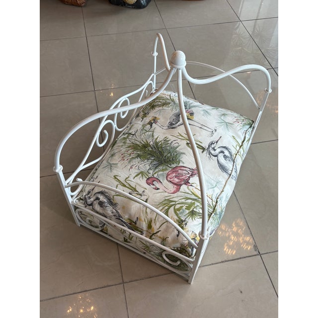1980s Vintage Newly Finished Upholstered Metal Canopy Dog Pet Bed Palm Beach Pagoda For Sale - Image 5 of 12