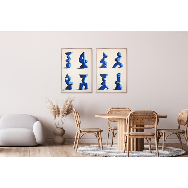 2020s 2028, Modern Cubist Painting Diptych, Minimalist Sculpture Garden, Acrylic Paint on Watercolor Paper For Sale - Image 5 of 9
