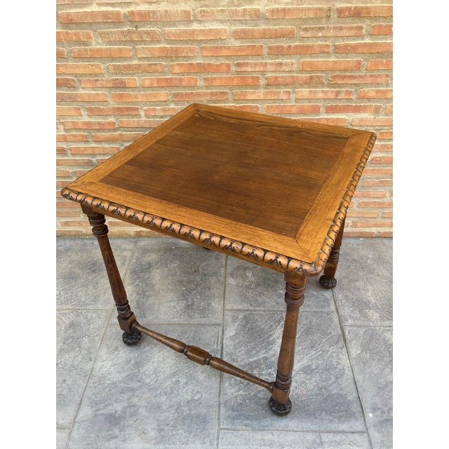 Neoclassical Mid 20th Century Carved Square Walnut Side Table Louis Philippe Style For Sale - Image 3 of 18
