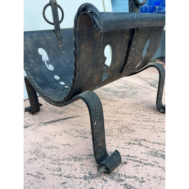 Vintage Cast Iron Fireplace Firewood Fire Log Wood Holder For Sale In West Palm - Image 6 of 9