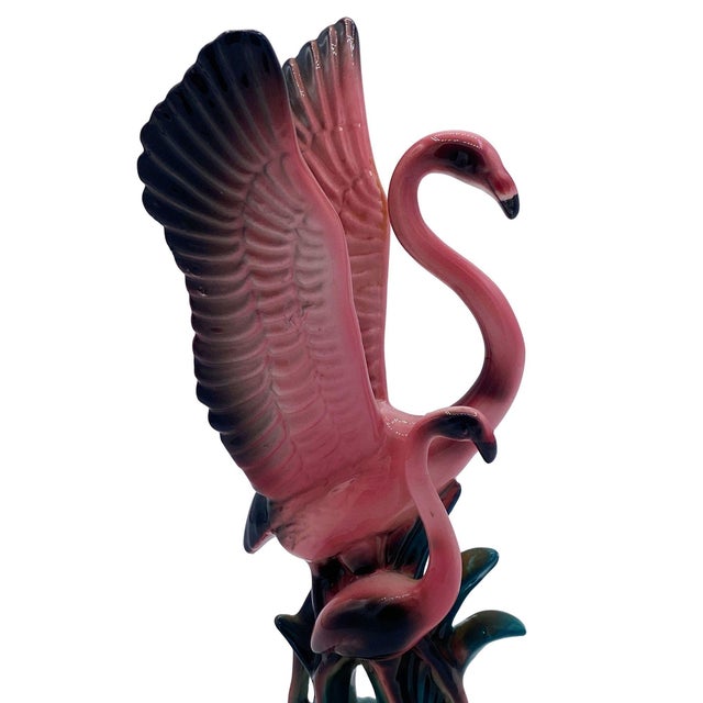 1950s Mid Century Modern Open Wing Mother & Child Pink Flamingo Ceramic Tabletop Statue by Leftons For Sale In Los Angeles - Image 6 of 9