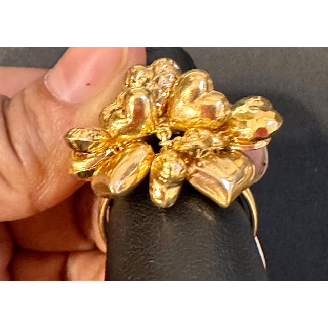 Gold Multiple Heart Charm Floating 14 Karat Yellow Gold 4.1 Gm Ring Size 5.5 For Sale - Image 8 of 18