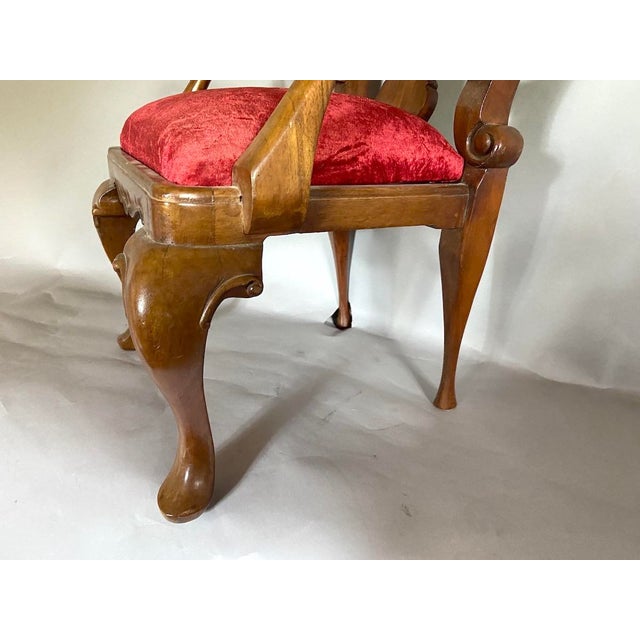 Wood Early 20c Queen Anne Red Velvet Mahogany Chair - 1 Pc For Sale - Image 7 of 9