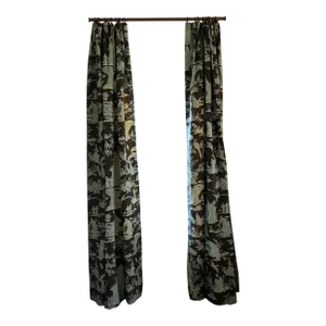 Chic Designer Quadrille Chocolate and Turquoise Linen Toile Drapery Panels- Two Pairs (Four Single Panels)