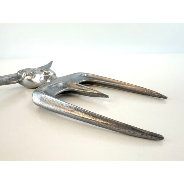 Silver Vintage Cast Aluminum Longhorn Steer Carving & Serving Fork For Sale - Image 8 of 9