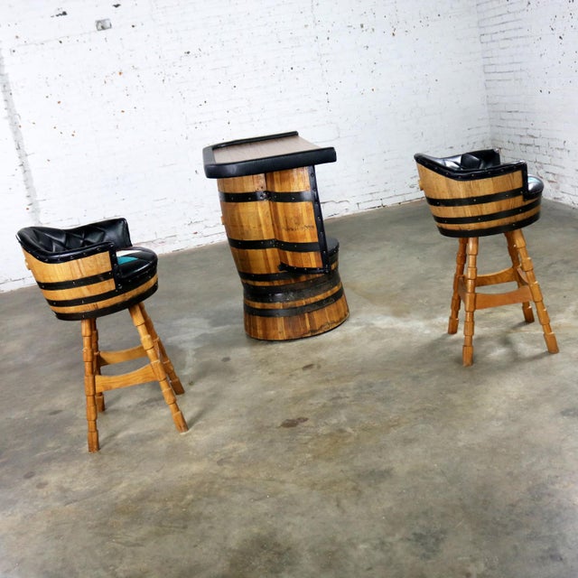 Mid Century Whiskey Barrel Bar And Swivel Bar Stools By Brothers Furniture Of Kentucky