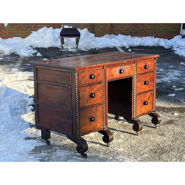 Victorian Mahogany Desk. Sizes :- 117.5 cms wide, 60 cms depth, 75 cms high. This is an old piece and has wear, a few old...