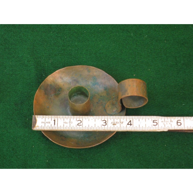Metal Early 20th Century Pair Arts & Crafts Copper Candle Holders, Hand Hammered For Sale - Image 7 of 9