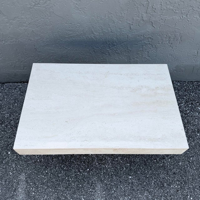 Beige Vintage Polished Travertine Rectangular Side Table For Sale - Image 8 of 8